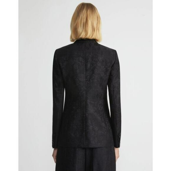 Lafayette 148 Flora Bloom Wool Silk Blazer US 8 Jacquard Suit Jacket Black Tie - Picture 4 of 16